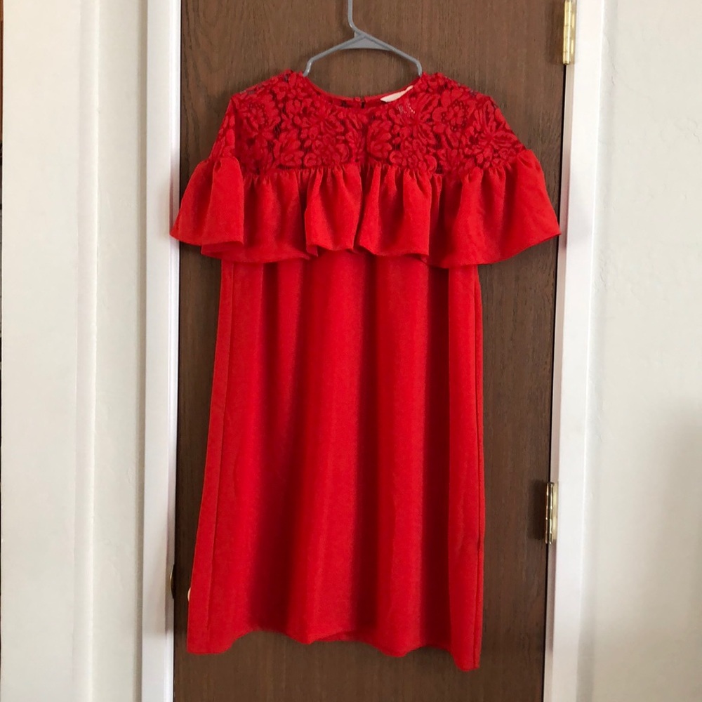Red/Orange dress.
